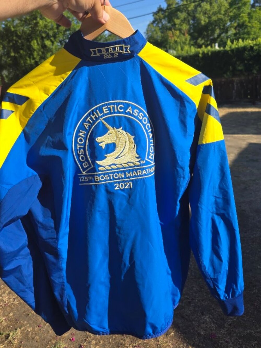 Adidas Womens S 125th Boston Marathon 2021 Celebration Jacket Blue Yellow GQ8332